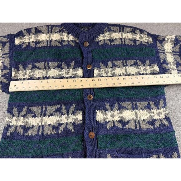 Vintage Cardigan Multi Color Men Chunky 100% Wool Button Front Winter Sweater - Picture 7 of 9